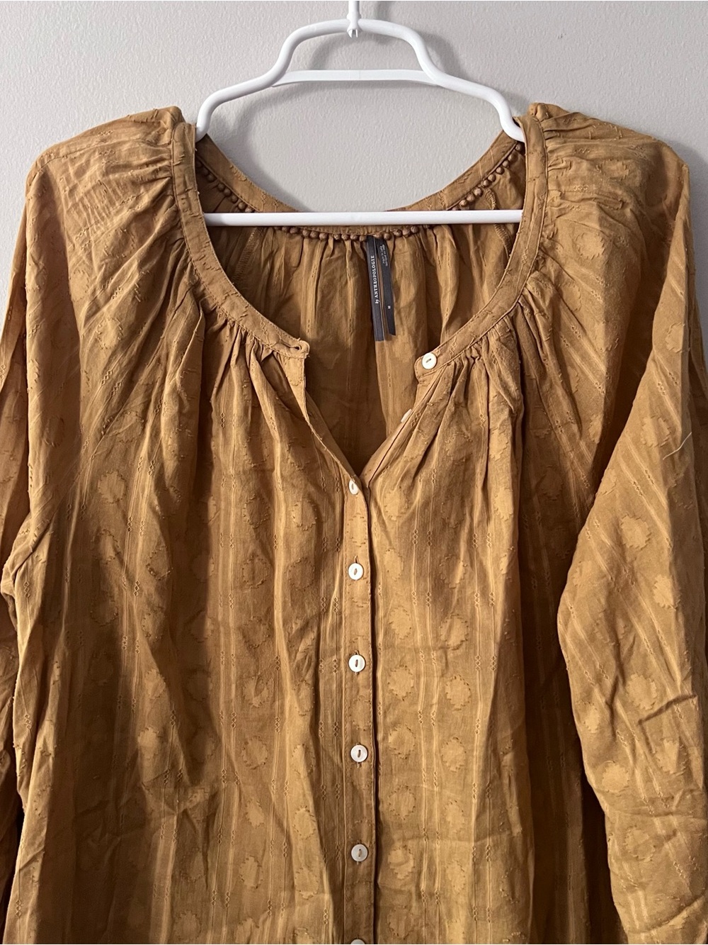 Anthropologie Women’s Dark Yellow Marigold Cotton Button Front Dress Size Medium - Picture 2 of 7